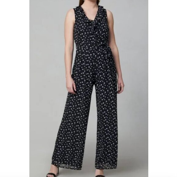 Roz & Ali Pants - NEW NWT ROZ & ALI DRESSBARN Polka Dot Ruffle V-Neck Sleeveless Jumpsuit Black 16